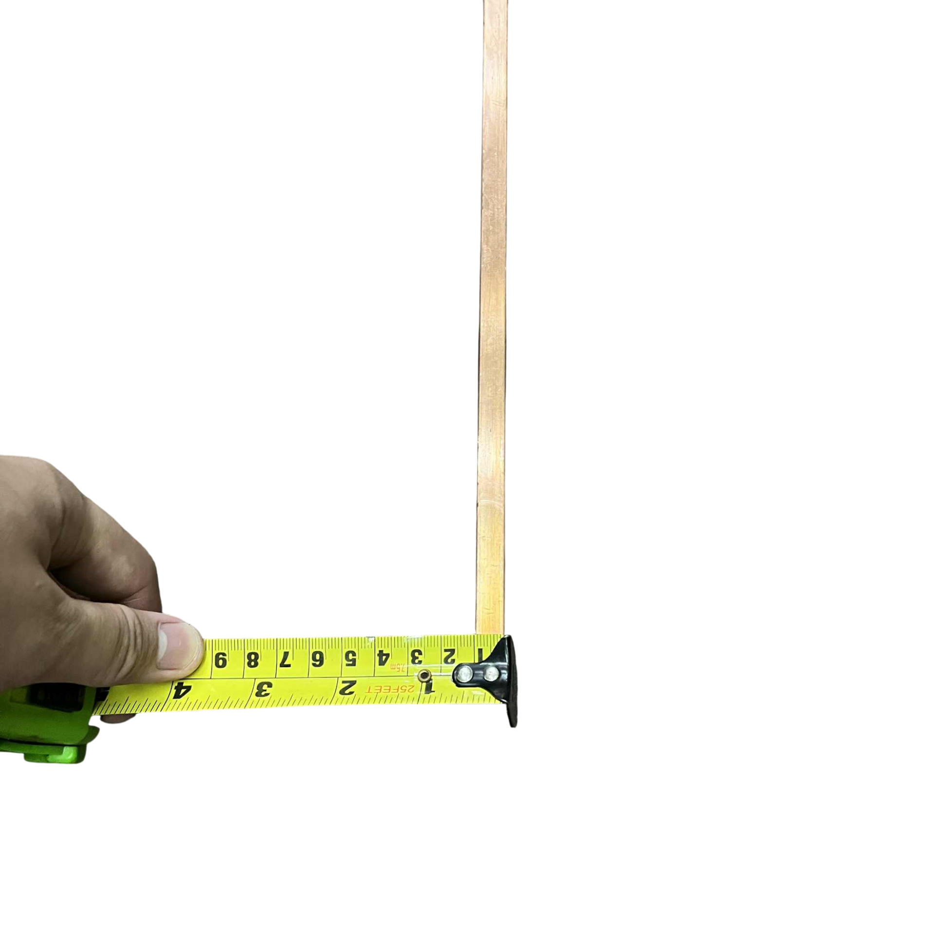 High current copper bus bar being measured with a tape measure for electrical applications