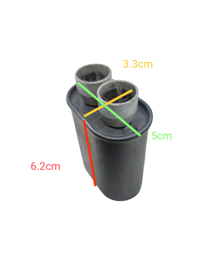High voltage microwave capacitor with dimensions showing length and width for easy installation