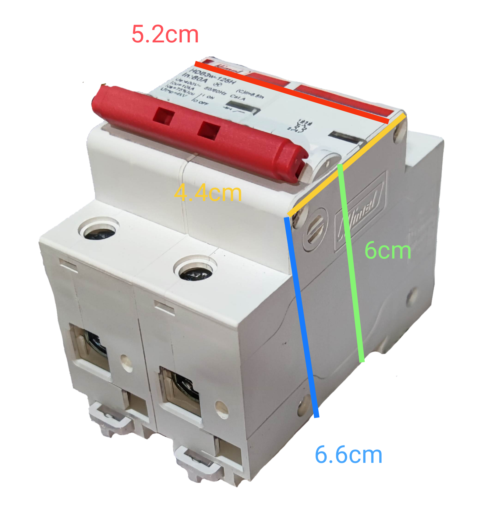 Himel 20A 3 6 Kaic 3 pole circuit breaker white electrical component with red switch