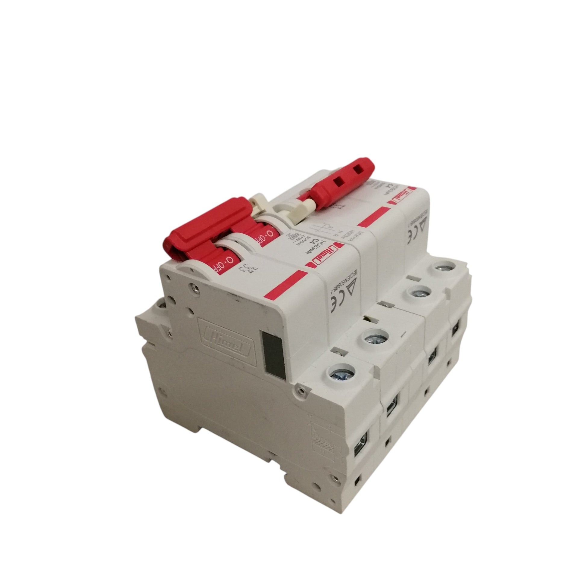 Himel 3 pole white modular circuit breaker with red toggle MTS breaker 4A for industrial use.