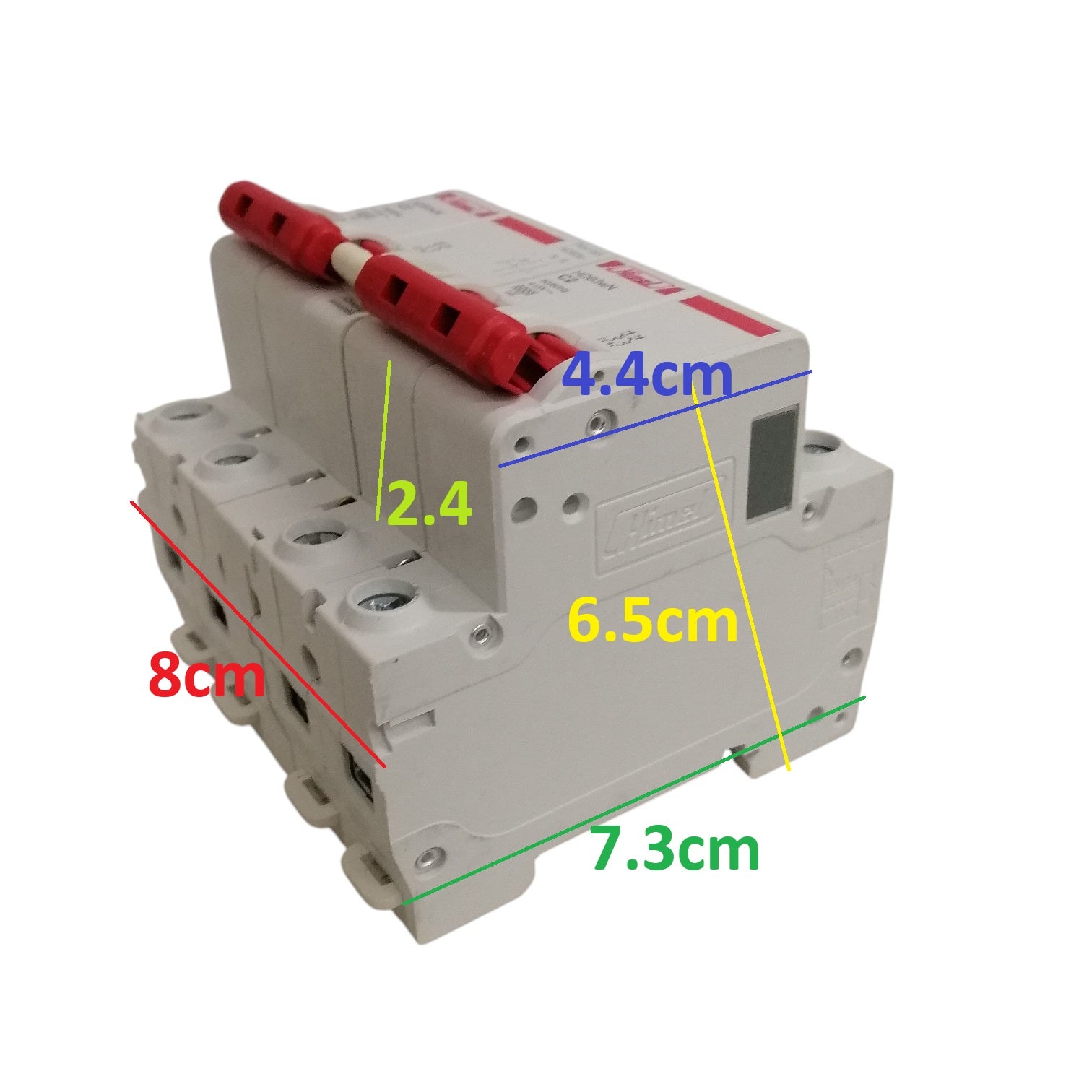 Himel three pole circuit breaker MTS breaker 4A for industrial use. DIN rail unit with red handle and size labels