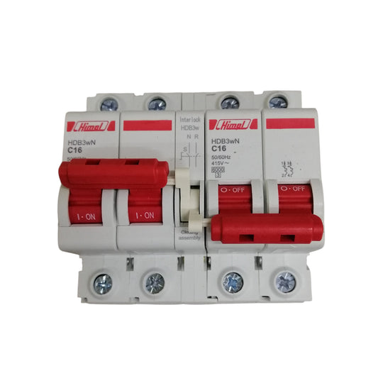 Himel 16A 2 pole MTS breaker white housing with red dual toggle switches for residential protection