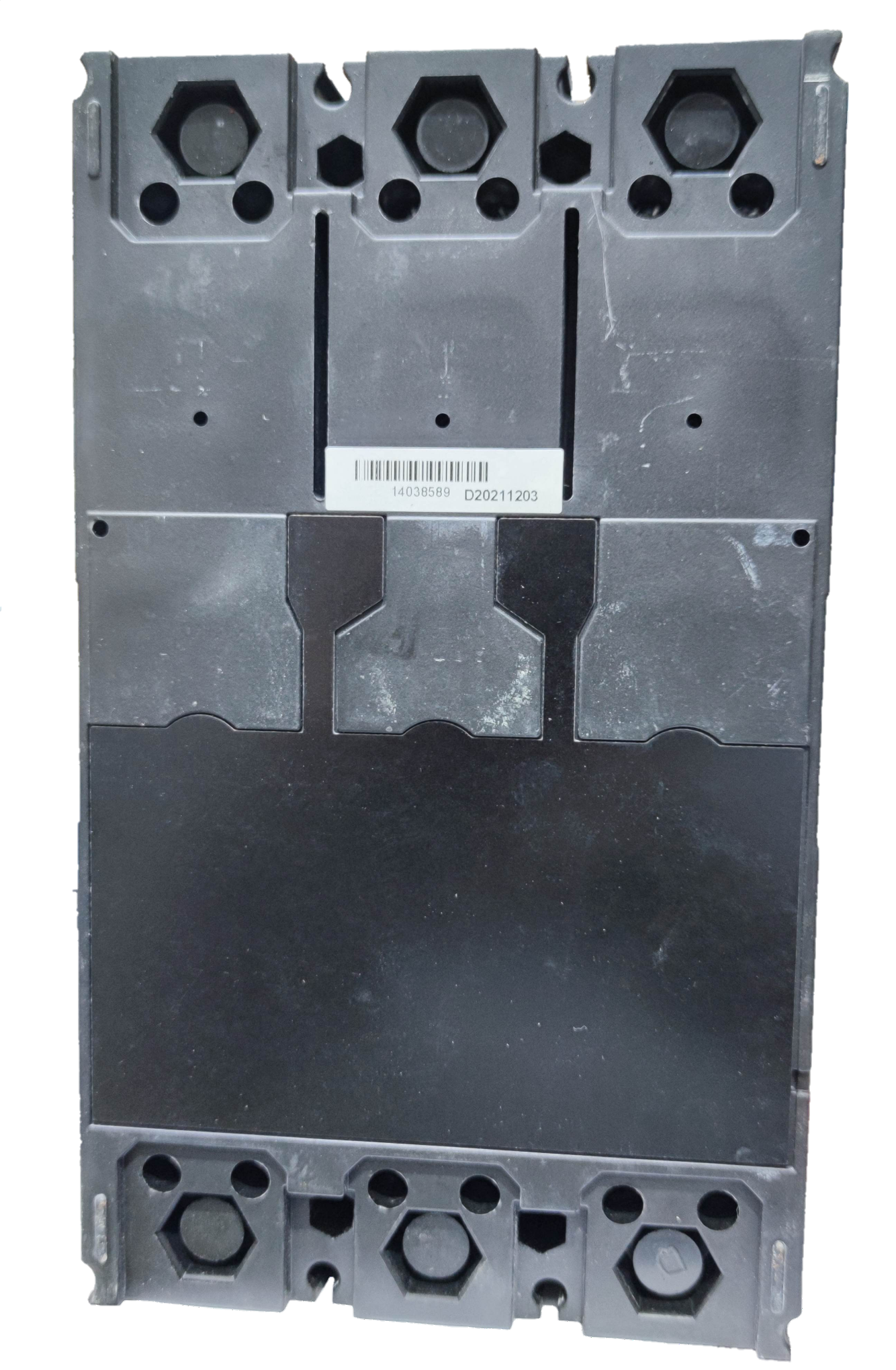 Himel 315A Industrial Circuit Breaker 3 Phase black electrical component with hexagonal terminal bolts