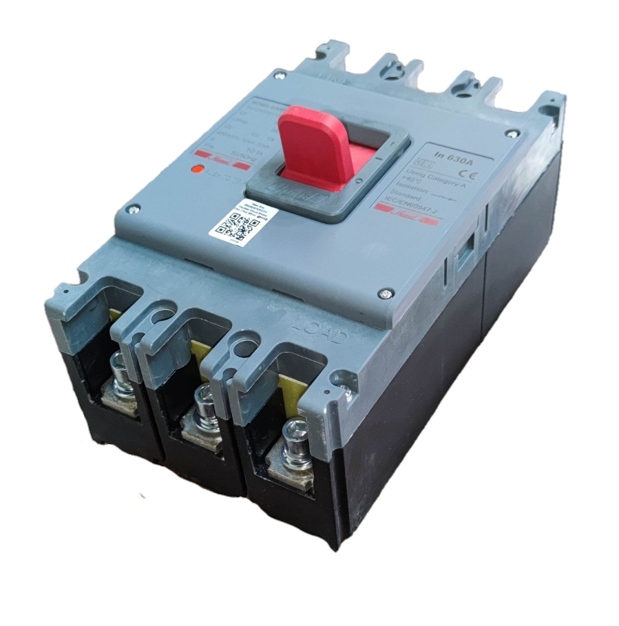 Himel 630A Industrial Circuit Breaker 3 Phase with red switch and heavy-duty electrical connections
