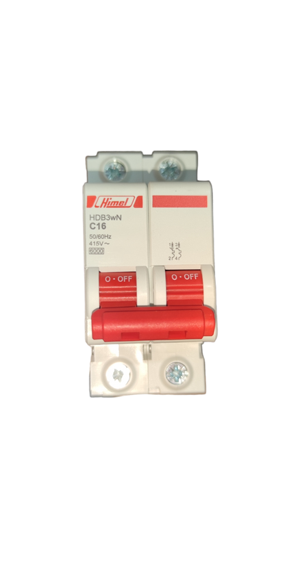 Himel Circuit Breaker 16A 2Pole 6 KAIC with red switches for electrical protection