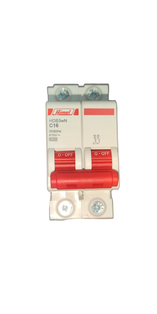 Himel Circuit Breaker 16A 2Pole 6 KAIC with red switches for electrical protection