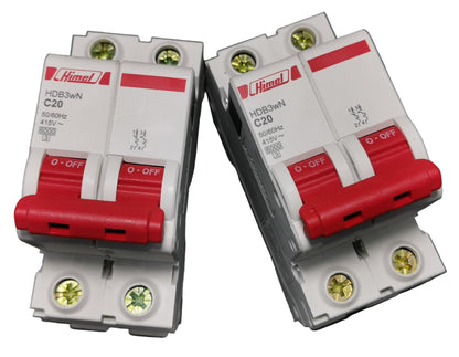 Circuit Breaker 20A 2Pole 6 KAIC twin red toggle switches on white dual module by Electx Electrical Supply