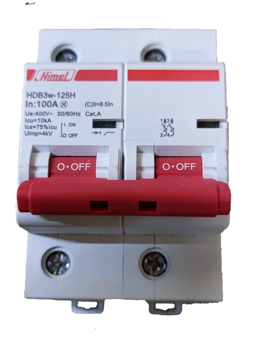HIMEL 100A 2 pole MCB white dual pole miniature circuit breaker with red double switch