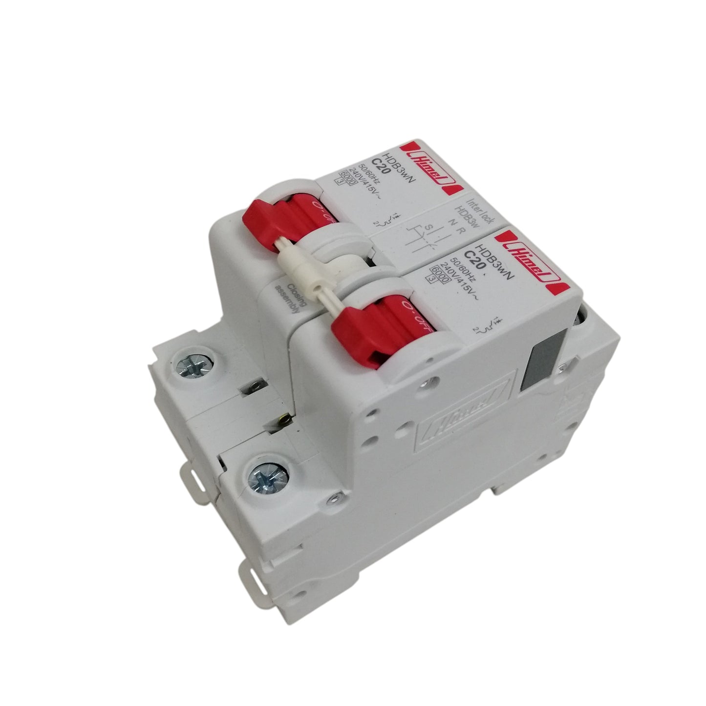 Himel manual transfer switch 20A white dual pole circuit breaker with red toggles for home generator transfer