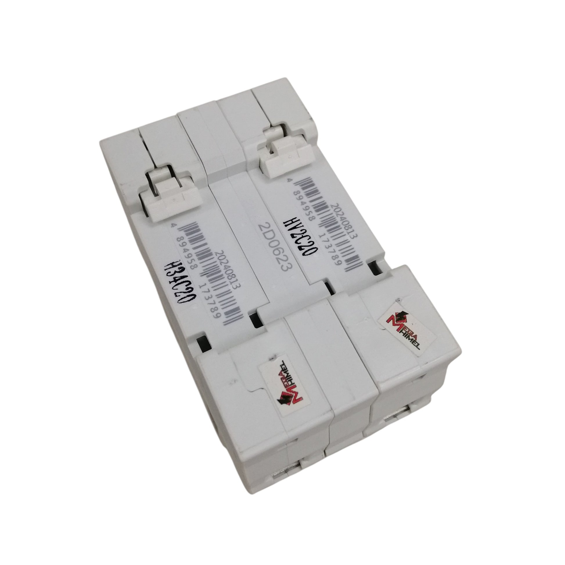 Himel manual transfer switch 20A white dual pole circuit breaker with labeled modules and mounting clips