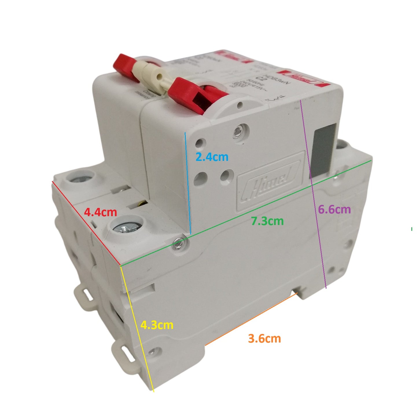 Himel manual transfer switch 32A white dual pole circuit breaker with red levers and mounting holes