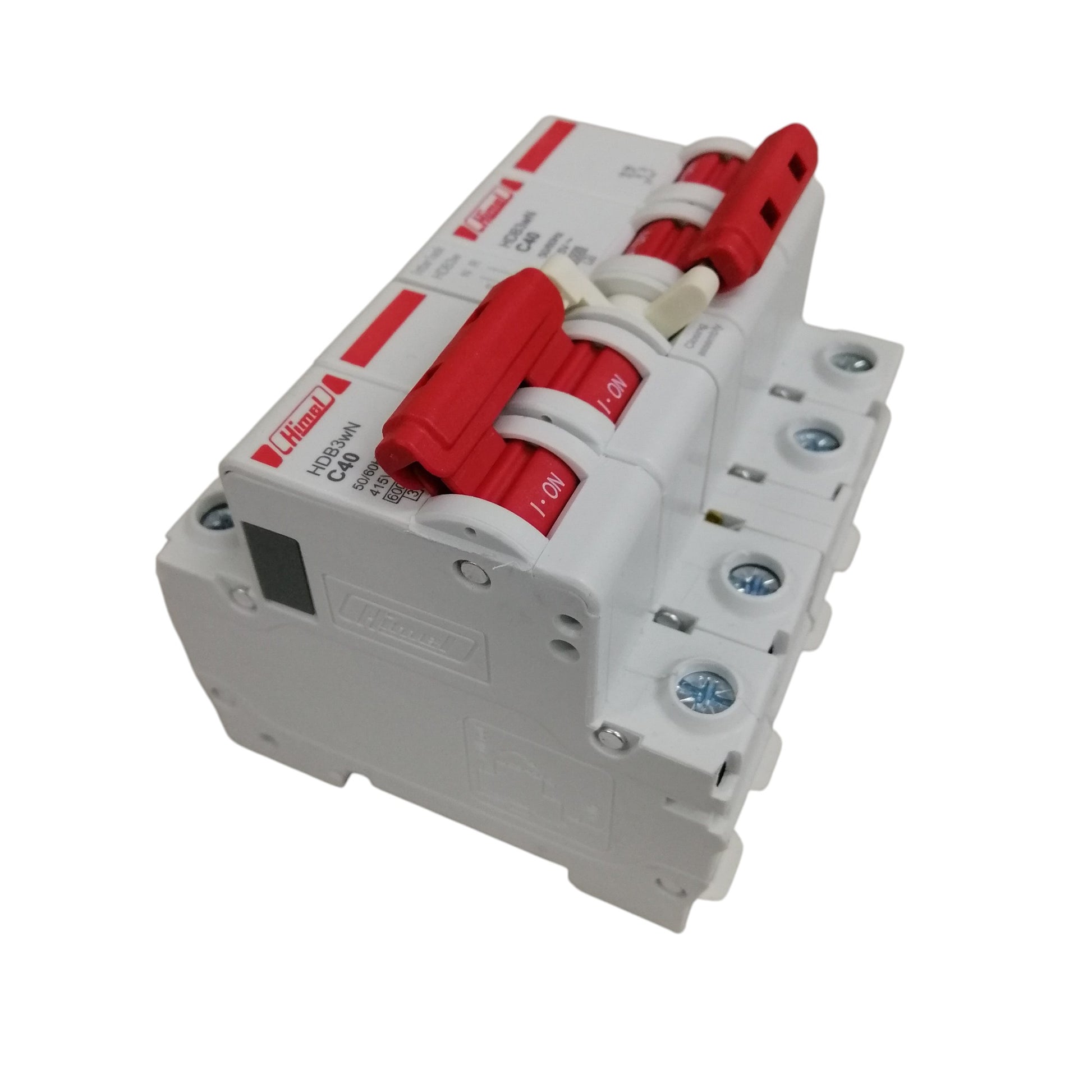 Himel manual transfer switch 40A three pole circuit breaker with red toggle handles and screw terminals