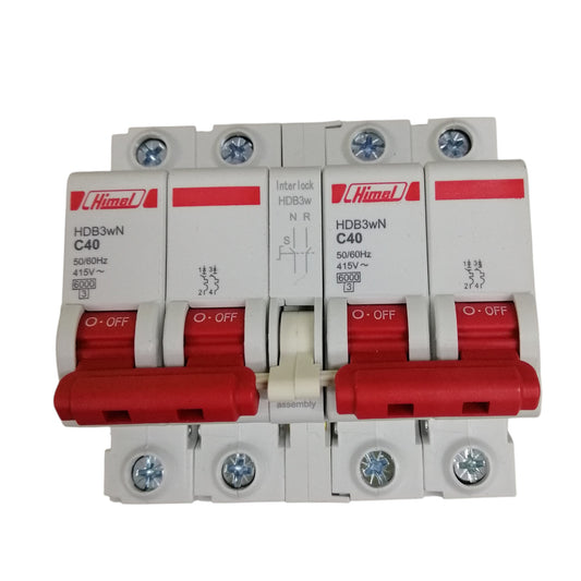 Himel manual transfer switch 40A white four pole circuit breaker with red toggles for generator transfer