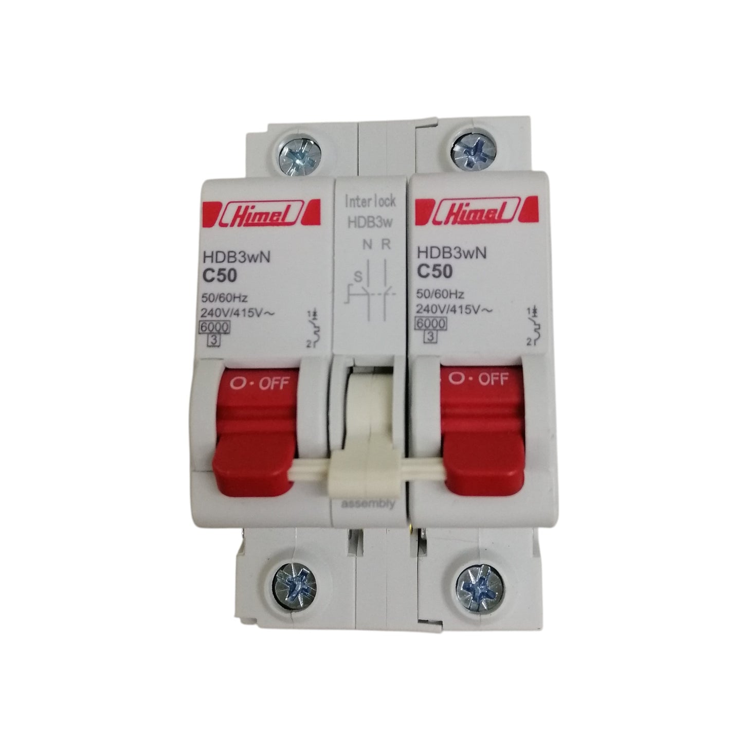 Himel circuit breaker dual pole HDB3wN C50 with red levers himel manual transfer switch 50a for residential panels