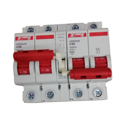 Himel manual transfer switch 50A white and red 3 pole circuit breaker with C50 toggles for generator