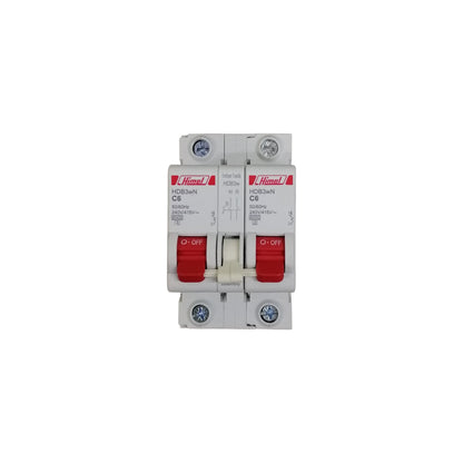 Himel manual transfer switch 6A dual pole circuit breaker with red OFF levers and DIN rail mounting