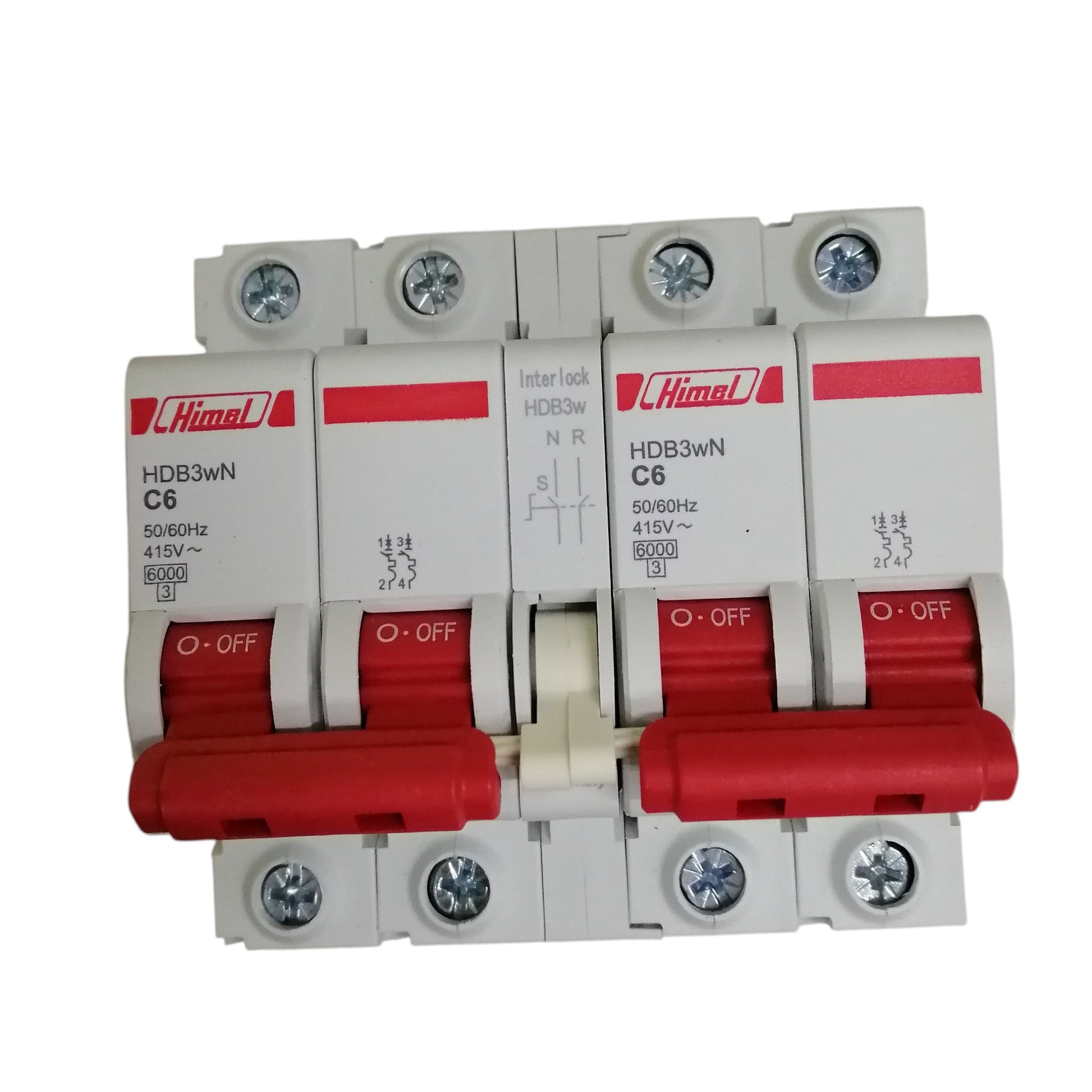 Himel manual transfer switch 6A white DIN rail circuit breaker with red dual handles for mains transfer