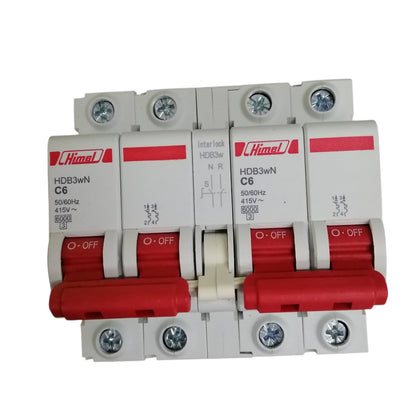 Himel manual transfer switch 6A white DIN rail circuit breaker with red dual handles for mains transfer