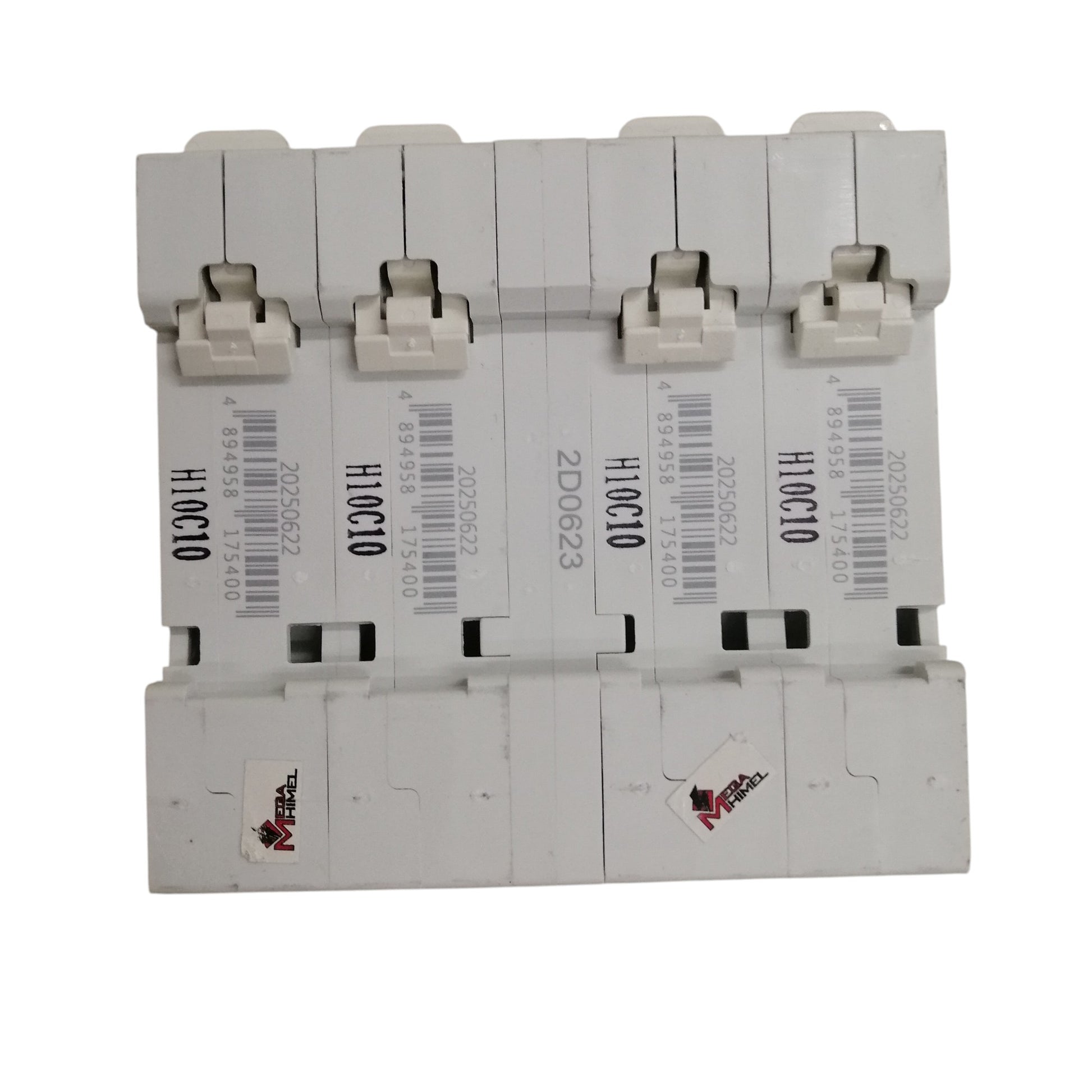 Himel MTS breaker 2 pole white modular circuit breaker shown as paired 2 pole DIN rail mount units