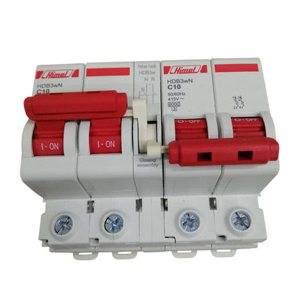 Himel MTS breaker 2 pole white circuit breaker with red toggle handles C10 compact DIN rail mount