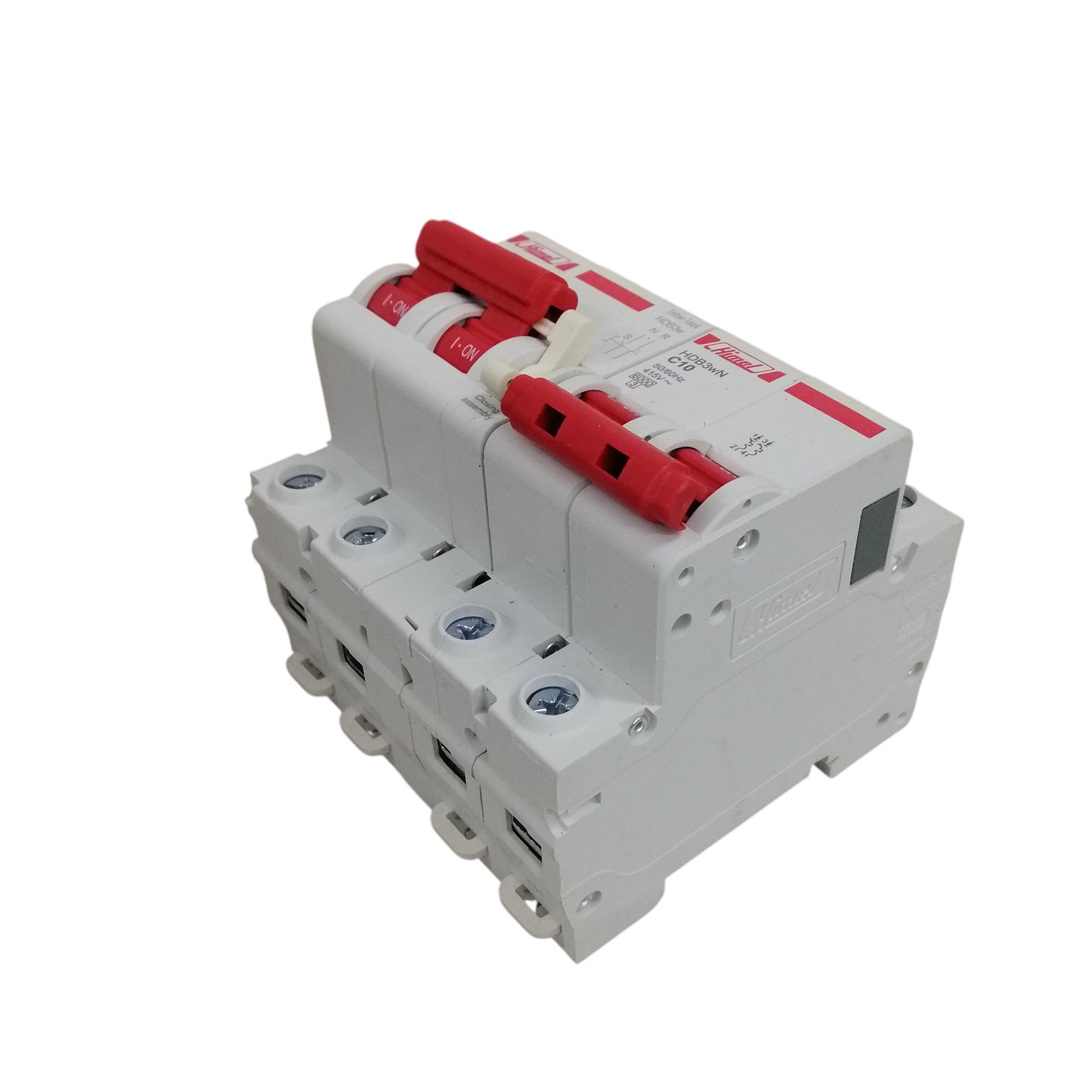 Himel MTS breaker 2 pole white miniature circuit breaker with red toggles and screw terminals