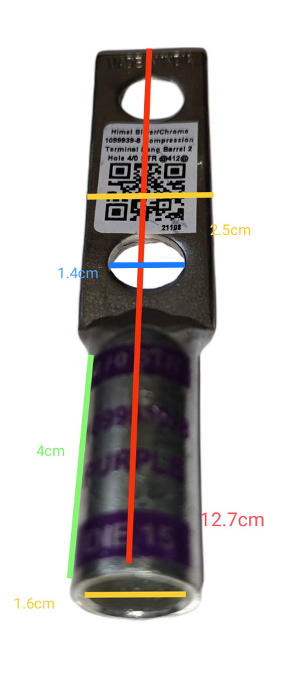 Utilux Terminal Lugs Compression Type Long Barrel electrical connector with measurements visible