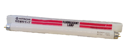 Hitachi 10W T-8 Fluorescent Tube Daylight with white cylindrical design and metal connectors