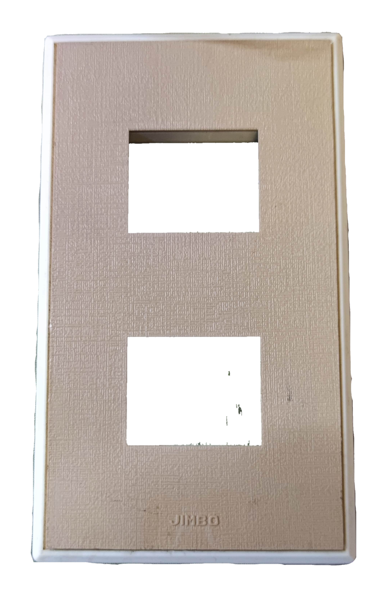 Jimbo beige textured wall plate with two rectangular cutouts and white trim 2 Gang Plate for Classic Series