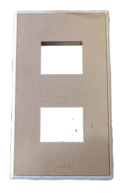 Jimbo beige textured wall plate with two rectangular cutouts and white trim 2 Gang Plate for Classic Series