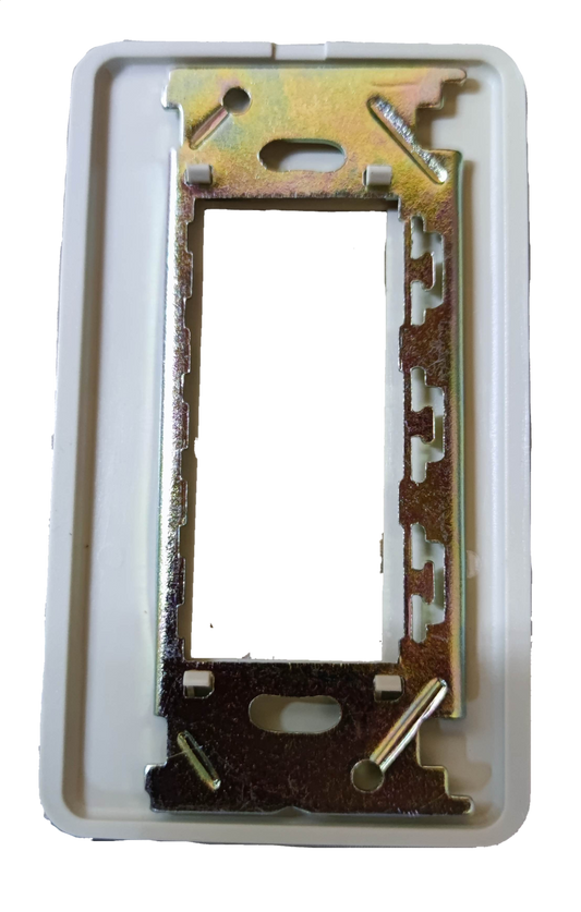 Jimbo 3 Gang Plate for Classic white plastic switch plate with metal mounting bracket and rectangular aperture