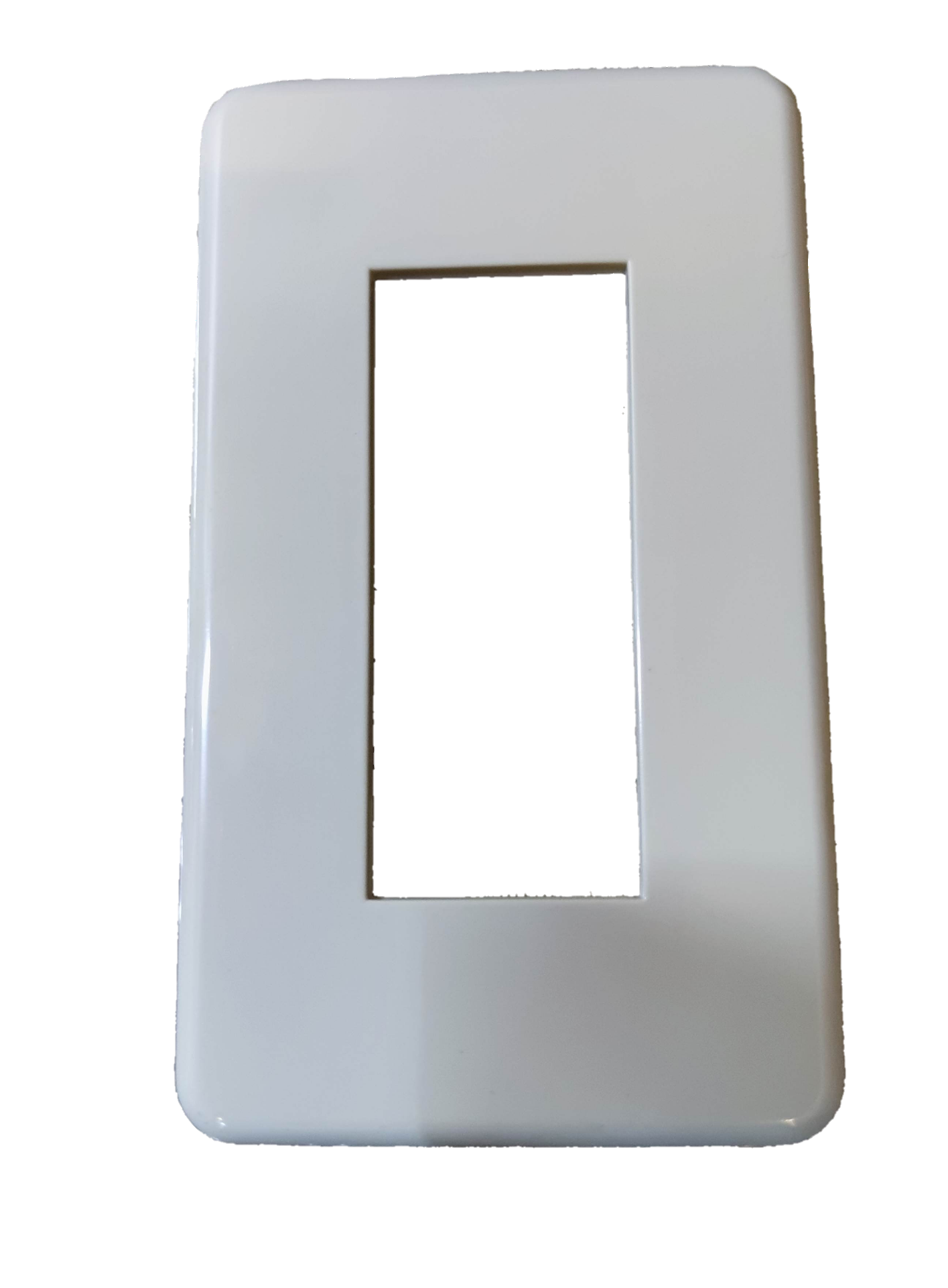 Jimbo 3 Gang Plate for Classic. White glossy plastic faceplate with rectangular cutout for three rocker switches