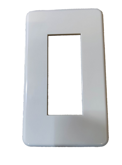 Jimbo 3 Gang Plate for Classic. White glossy plastic faceplate with rectangular cutout for three rocker switches