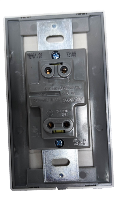 Royu Tandem Outlet with Plate Dark Gray showing rear view metal mounting bracket and screws