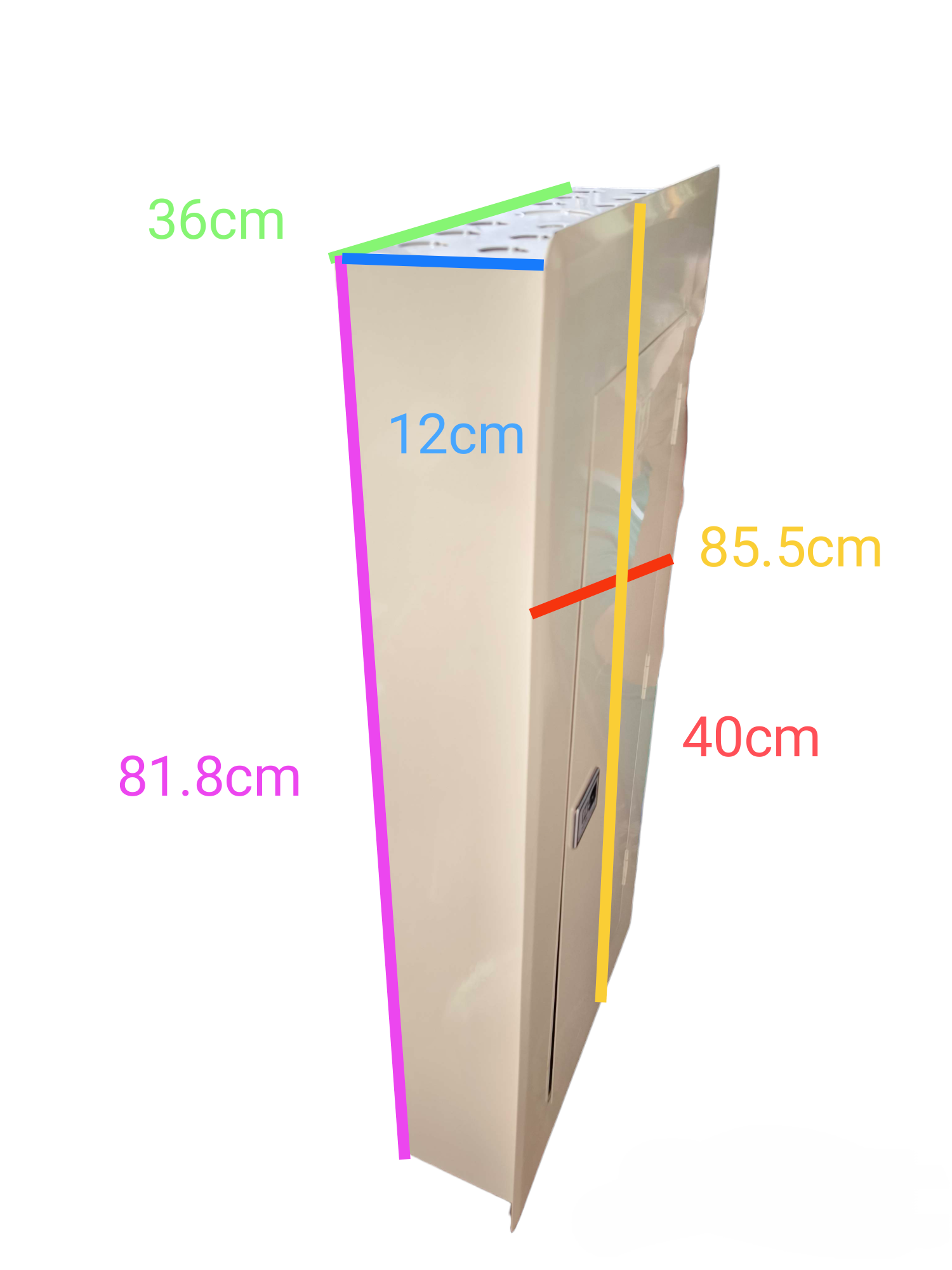 Koten beige metal electrical panel box packaged with dimensions labeled, Panel Board 175A 2P with 14 Branches HPH 2P.