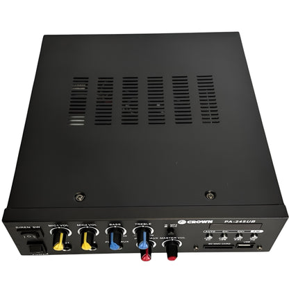 Crown 245W Public Address Amplifier 12V DC or 220V AC PA-245UB Bluetooth USB/SD Port MP3 Input Build in Siren FM Tuner 2 Mic Input