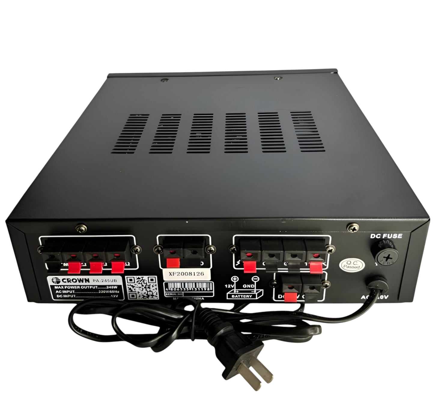 Crown 245W Public Address Amplifier 12V DC or 220V AC PA-245UB Bluetooth USB/SD Port MP3 Input Build in Siren FM Tuner 2 Mic Input