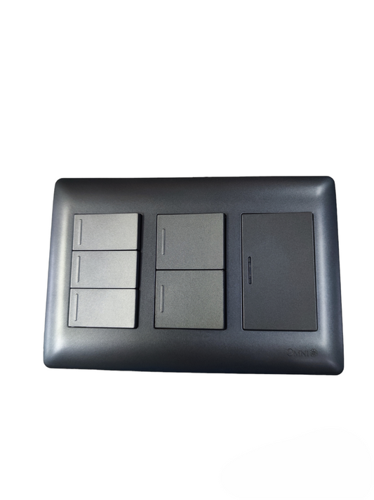 Omni illuminated 2 gang switch 16A 250V in matte black with multiple switch buttons