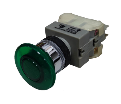 Auspicious illuminated emergency push button switch with green button for power control