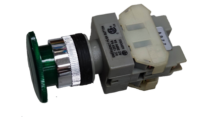 Auspicious illuminated emergency push button switch with green button and grey housing for power points and switches