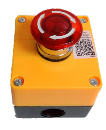 Auspicious illuminated emergency stop button with red top and yellow mounting box for safety control