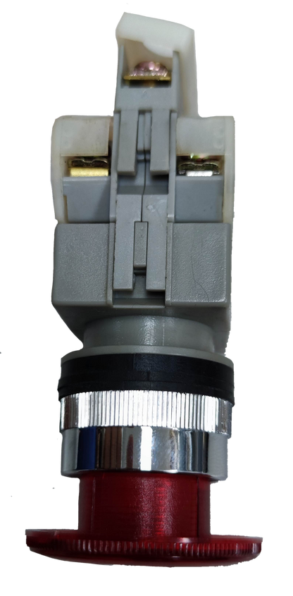 Auspicious illuminated emergency stop push button with red actuator and metal ring for power switch control