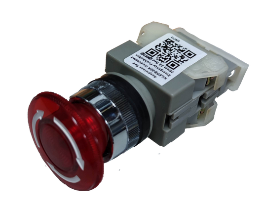 Auspicious illuminated emergency stop push button with red top and white directional arrows
