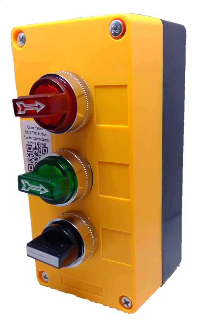 Auspicious illuminated selector switch 220V with red green and black toggles in yellow casing