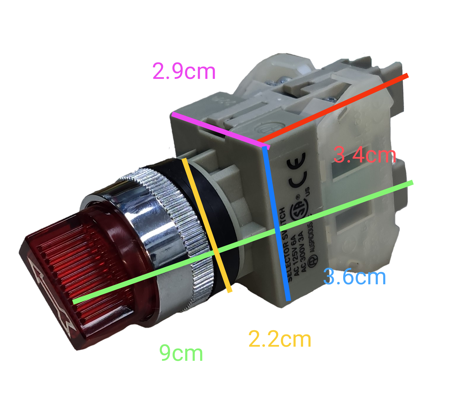 Auspicious illuminated selector switch 22mm with red indicator and silver ring for power control