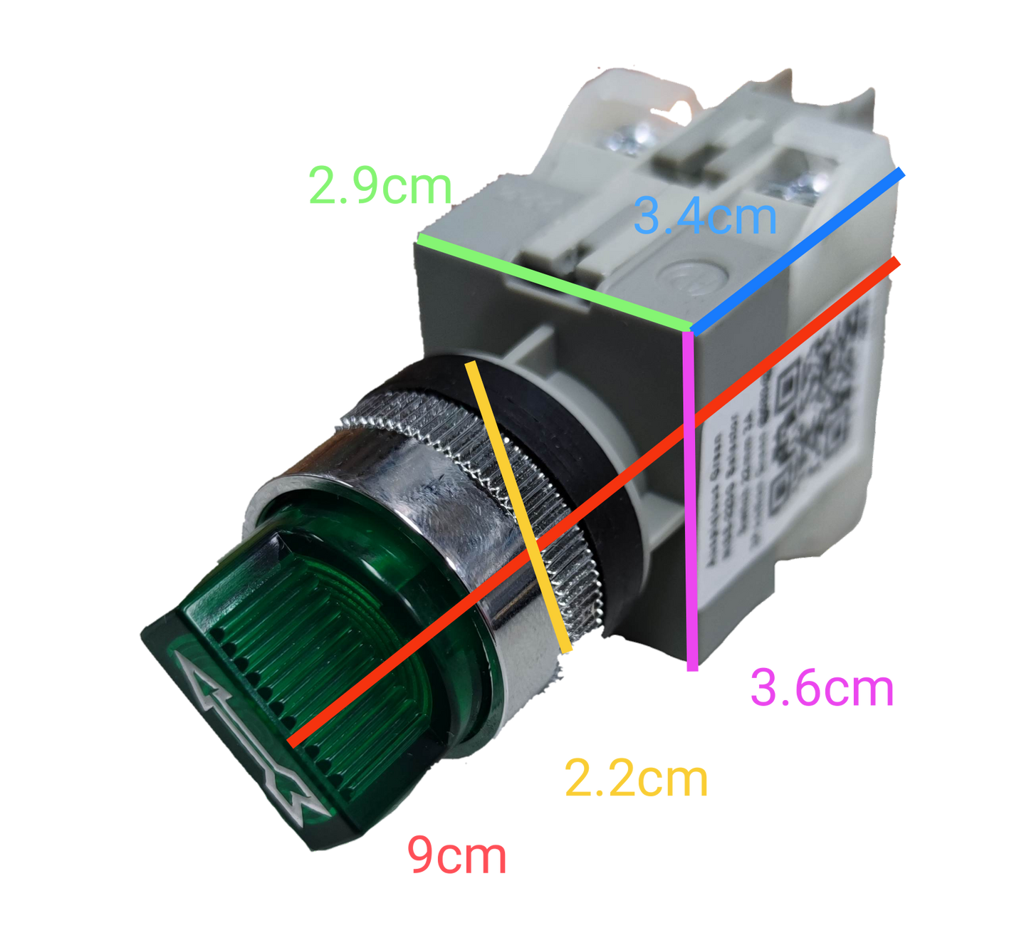 Auspicious illuminated selector switch 22mm green with measurement markings on black background