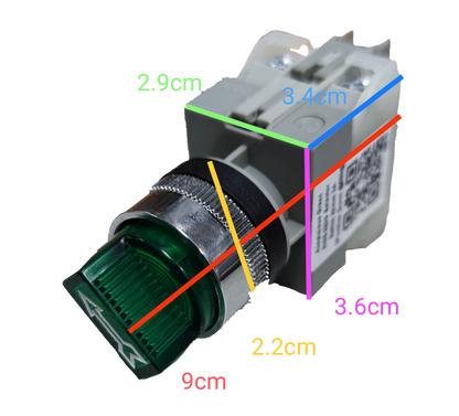 Auspicious illuminated selector switch 22mm green with measurement markings on black background
