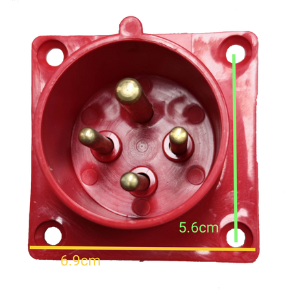Grippes 16A industrial plug chassis type red power point with brass pins and mounting holes