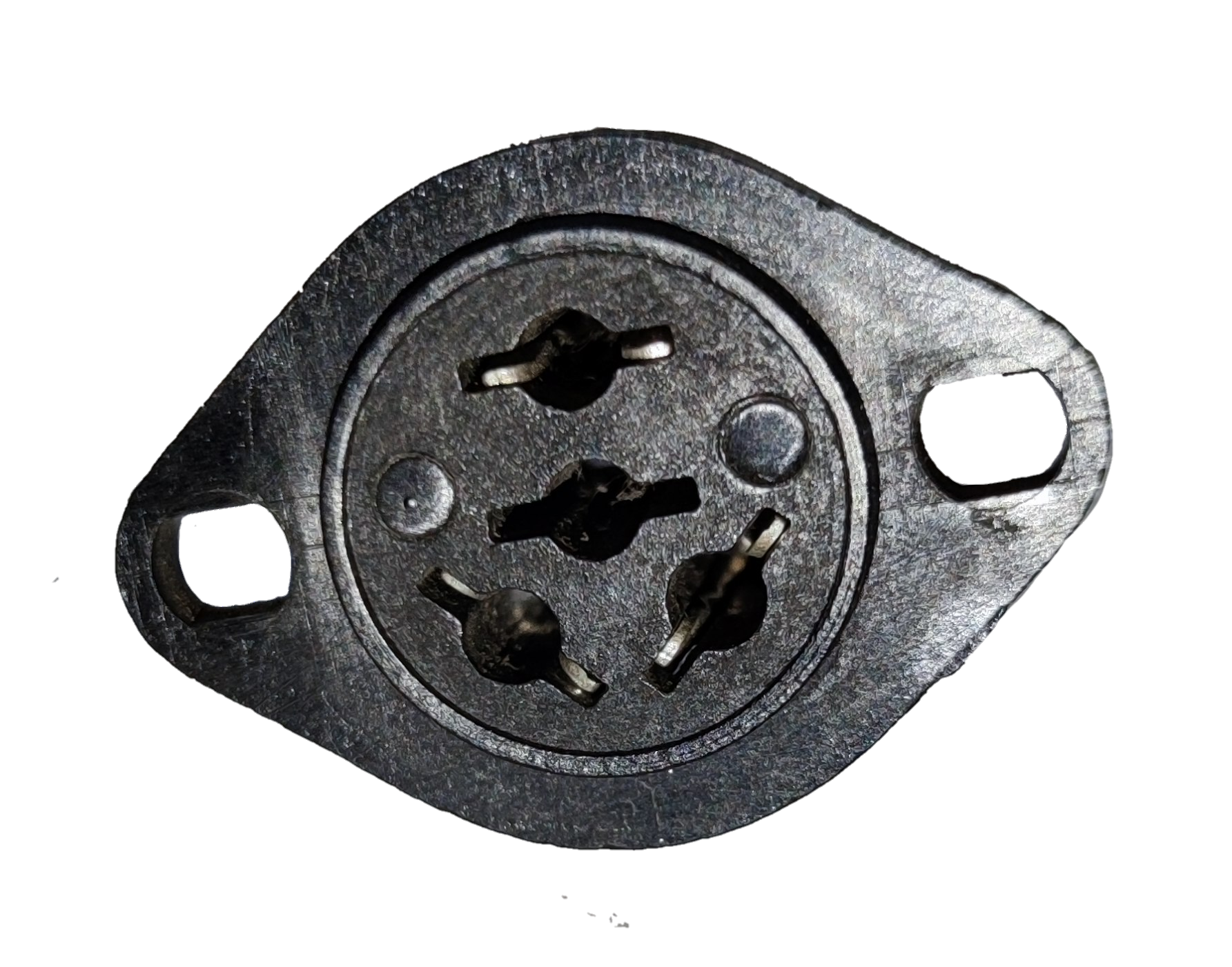 Close-up of industrial 3 pin electrical outlet for mixers controllers and audio interfaces from China