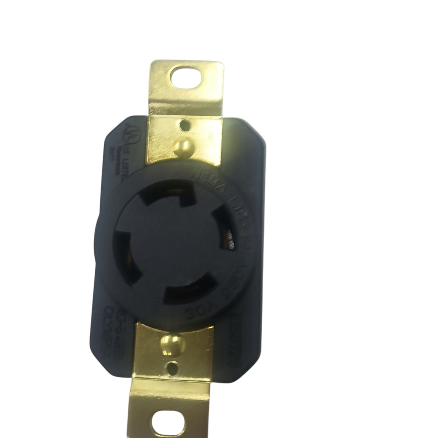 Grippes 30A twist lock outlet NEMA L15 black nylon receptacle with brass mounting straps for industrial power