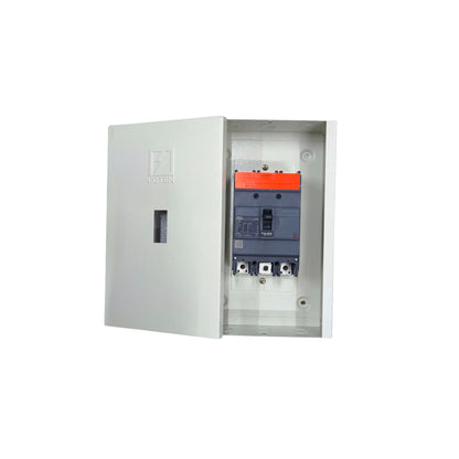 Schneider & Koten 200A MCCB industrial circuit breaker 3P 35KAIC 220V with a protective enclosure